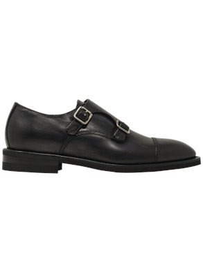 Black double monk strap shoes