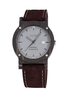 Orologio ebano con cinturino in pelle marrone