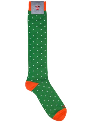 Calza Lunga Papaya/Verde a pois Bianchi